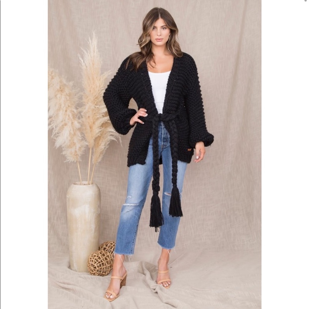 Chunky Knit Cardigan w/ Tassel Tie Belt